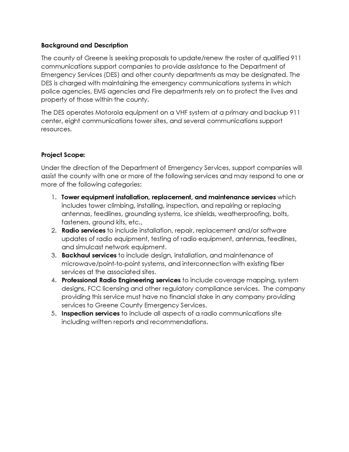 RFQ 911 Communications Support Greene County Emergency Services Page 2