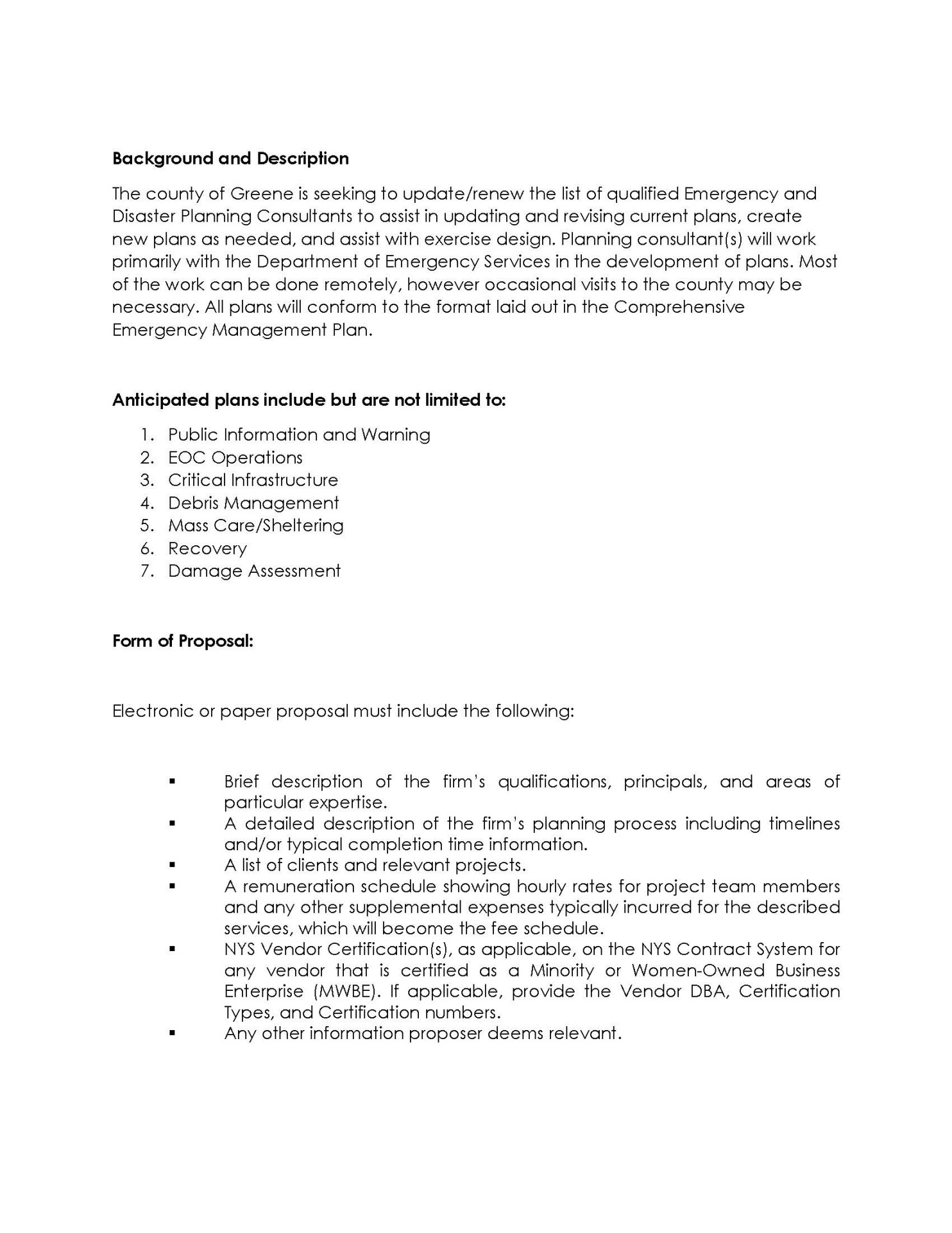 RFQ Emergency and Disaster Planning Consultant Greene County Emergency Services Page 2