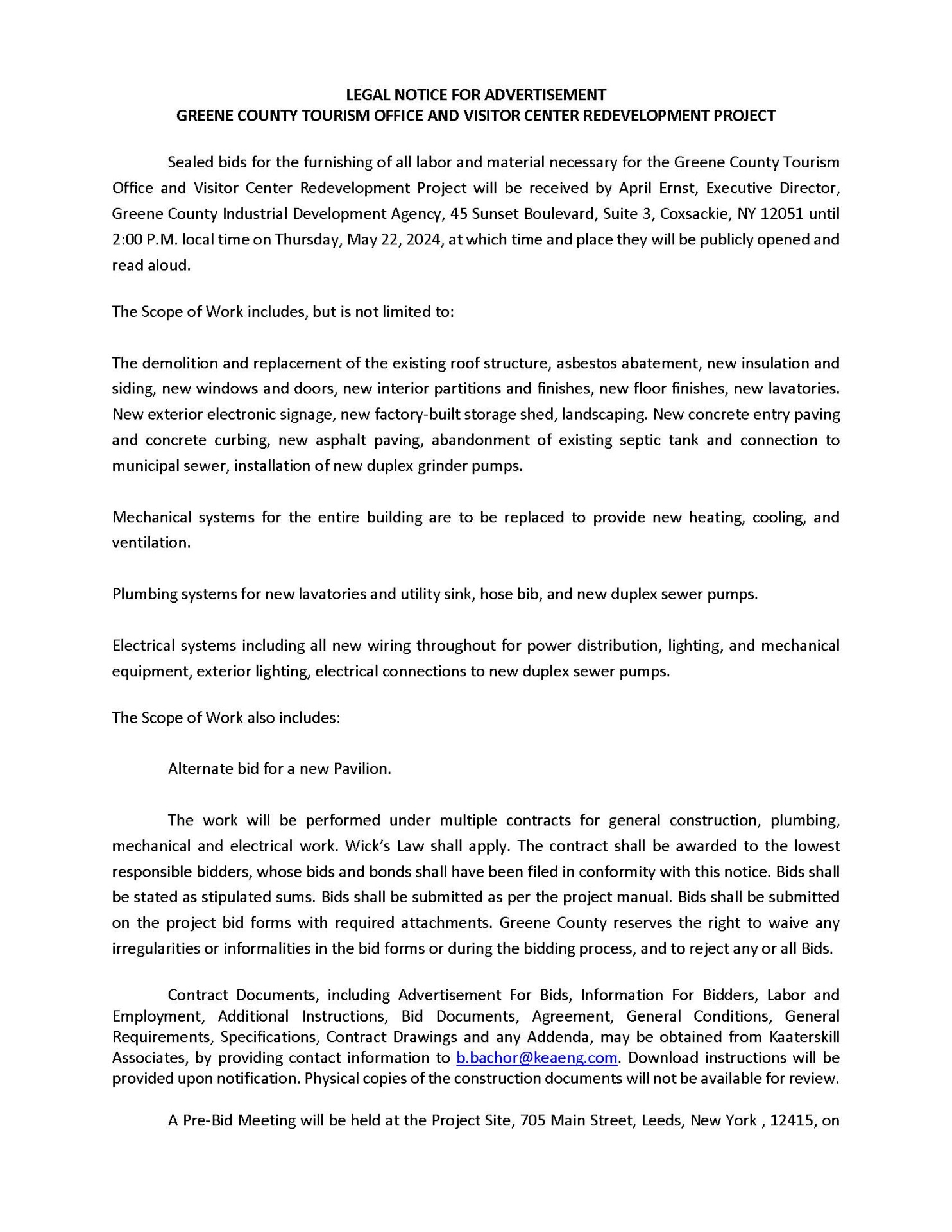 Visitor Center Project Legal Notice for Advertisement Page 1